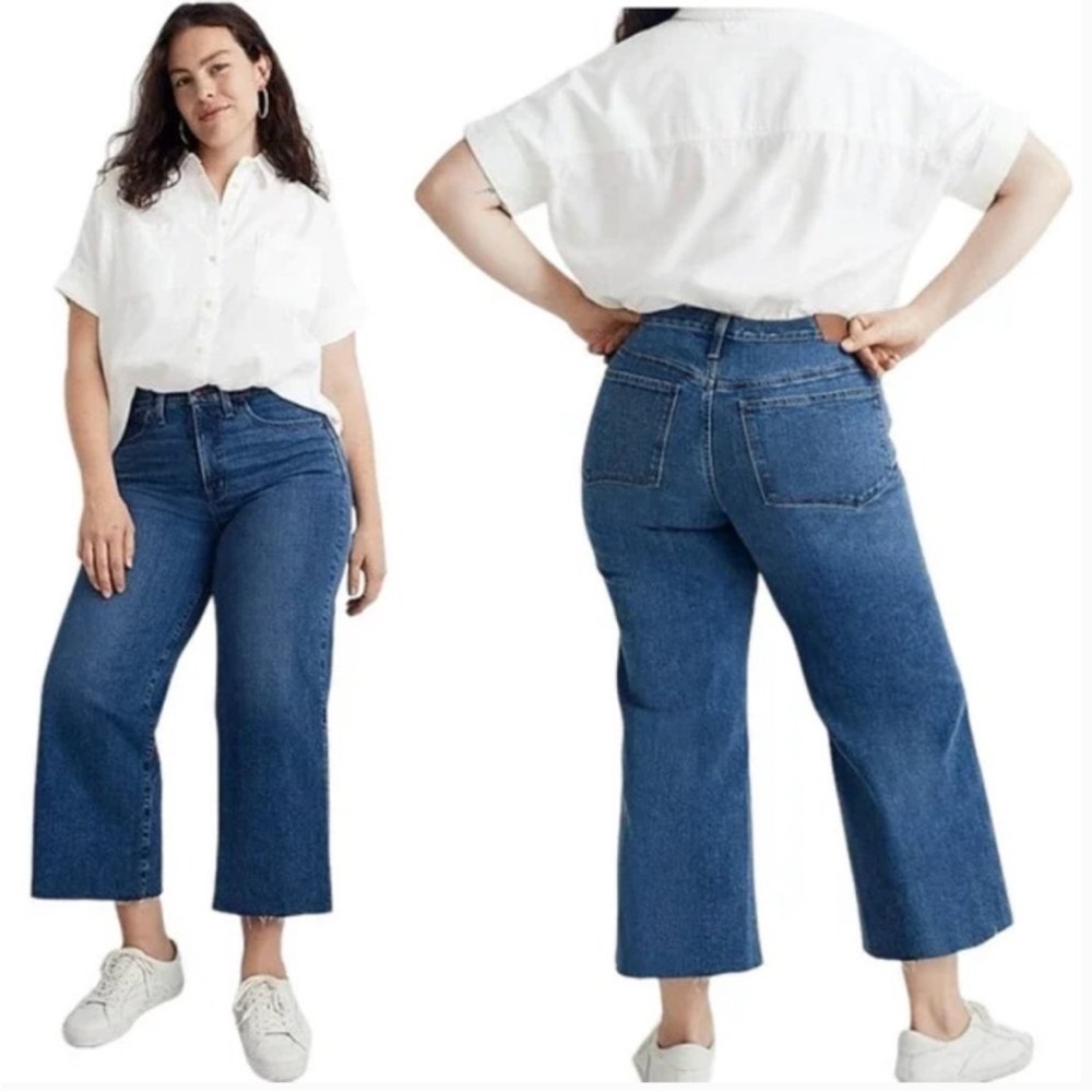 MADEWELL Slim Wide Leg Crop Jeans Crownridge Wash Raw Hem Edition AA584 Size 32